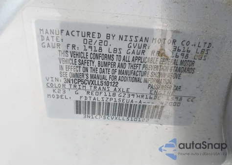 2020 Nissan Kicks Sv Xtronic Cvt из США, поврежденный, VIN 3N1CP5CVXLL510122